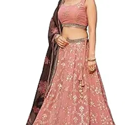 zeel clothing Womens Georgette Lehenga Choli Semi-Stitched Pink Wedding Bridal Free Size-picture-15
