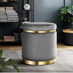 Elegant velvet round ottoman stool with a golden metal accent — perfect for living room or bedroom décor. Soft, durable, and stylish seating that adds a touch of luxury to any space. (Grey)-picture-27