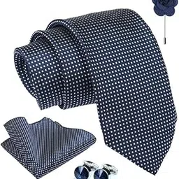 Polka Dotted Tie For Men – Formal Ties Set With Pocket Square, Cufflink & Flower Pin With Gift Box For Mens, Silk Fabric Neckties Gift Sets For Men’s (P0)-image-1