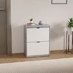 beAAtho® Zento Shoe Cabinet with Tilt-Out Drawers | Modern Wooden Shoe Organizer for Home & Office | Durable & Elegant | DIY | (Ashen White) image 1