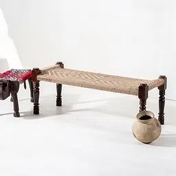 FURNWEAVE Solid Wooden Bench for Seating |Handcrafted Sheesham Wood Bench for Balcony, Living Room, Garden Traditional Rajasthani Jute Rope Woven Patio for Indoor Outdoor Jute (6X1.5 Feet)-image-7