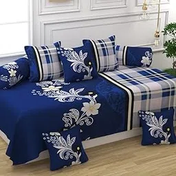 Printed Diwan Set Glace Cotton Cloth Quality Designer Printed 8 Pieces Standard Size 60x90 Inches Diwan Set (1 Single Bedsheet, 2 Bolster Covers, 5 Cushion Covers) AB- 11 image 1
