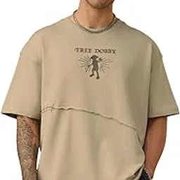 Harry Potter: Free Dobby Men and Boys Short Sleeves Round Neck Beige Embroidered Casualwear Streetwear Lightweight Oversized T-Shirt-image-83