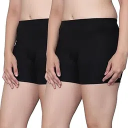 aimly Women Cotton Blend Stretchable Cycling Gym Yoga Above Knee Shorts Pack of 2-picture-14
