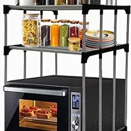 PHILOSHOP 2 Tier Microwave Oven Collapsible Metal Rack Multipurpose Storage Stand for Kitchen Platform and Floor, Space-Saving Organizer Shelf for Microwave and Kitchen Essentials-picture-34
