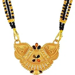 morir Exquisite Gold-Plated Brass Mangalsutra Pendant with Black Beaded Chain Traditional Indian Jewelry-picture-21