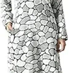 Women's Winter Fleece Nighty | Full Sleeve Long Night Gown for Women | Soft Warm Winter Night Dress with Pockets | Stone Pattern Cozy Sleepwear-image-3