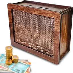 C4 Crafts Money Bank Wooden Piggy Bank for Kids & Adults, Coin Box with Carved Design, Savings Box, Mini Bank, Wooden Coin Box,Style_M18-image-97