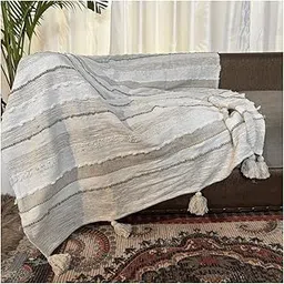 LUSHLYF Natural Stripe Tufted Sofa Throw | 50x60 Inches | Soft Cotton Knitted Blanket | Lightweight, Breathable & Machine Washable | Earthy-Toned Rustic Design for Sofa, Bed & Chair-300 TC-picture-26