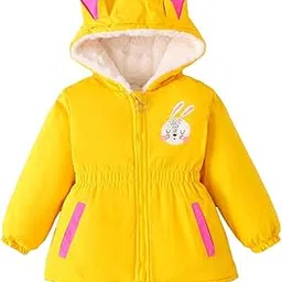 hopscotch Girls Full Sleeves Yellow Bunny Hooded Puffer Jacket-picture-45