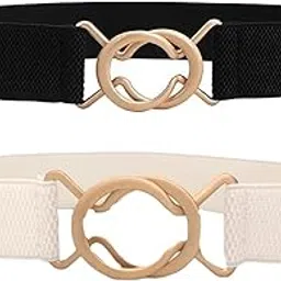 Pack Of 2 Women’s Stretchable Simple Elastic Waist Belt – Slim Dress Belt With Ring Buckle(Black & White)-image-90