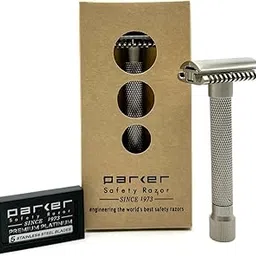 PARKER Safety Razor Men , The Variant Open Comb - Adjustable Double Edge Safety Razor, Customize Your Shave With A Turn Of The Dial From Mild To Aggressive - 5 Blades Included (Satin Chrome)-picture-10
