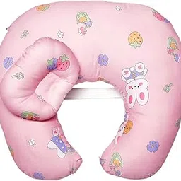 The Mom Store Cotton Baby's Feeding and Nursing Pillow with Detachable Cover and Baby Head Pillow (My Little Bunny Pink Print)-picture-20