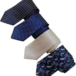justin dustin Men's Classic Neckties Set, 4 Pack, Navy Blue and White Patterns, Polka Dot and Paisley Design,Width-3Inch-picture-40