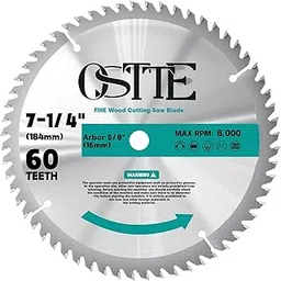 7-1/4 Inch Circular Saw Blade 60T, 5/8 Inch Arbor, Alternate Top Bevel Saw Blades for Cutting Wood, 1 Pack-image-0