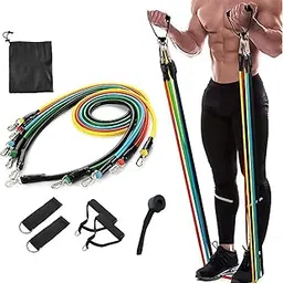 Set of 11-Piece Resistance Band Set with Handles & Ankle Straps - 5 Exercise Tubes Kit for Home Workouts, Stretching, Physical Therapy - Toning for Men & Women (Multi-Color)-picture-14