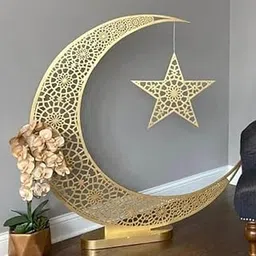 Haoser Eid Decor Ramadan Moon Wooden Sign (12 Inch) Islamic Wall Art for Ramadan Kareem & Eid Celebration Ramadan Mubarak Moon Sign & Eid Decoration ramadan table decor-picture-30