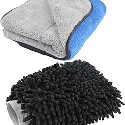 Auto Hub Microfiber Car Cleaning Cloth and Wash Mitt Kit - Includes Ultra Soft 600 GSM Extra Large (30x40 CM) Microfiber Cloth for Car and Dual Sided Chenille Microfiber Wash Mitt 1700 GSM-image-2
