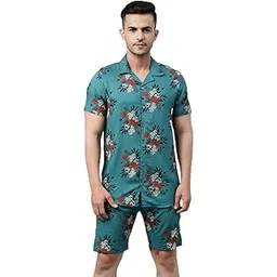 bushirt Men's 100% Rayon Cotton Digital Printed Casual Homewear Set Floral Night Suit-picture-20