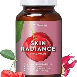 ZEROHARM Skin Radiance Tablets| 600mg with L-Glutathione, Acerola Cherry Extract for High Pigmentaion Skin| Biotin Vitamin C & E to promote Healthy Skin and Reduces Dark Spots. | 60 Veg Tablets-image-43