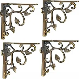 Tree Twig Shelf Support Aluminium Wall Bracket for Metal Handcrafted Shelf Bracket for Floating Shelves L Angle Decorative Corner Brace Joint Wall Mounted Shelf (Brass Antique, Pack of 2 Pair)-image-15