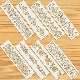Tazweeq 8 Pieces Ornate Border Stencil, Flower Stencil Template Cake Decorating Templates, Reusable DIY Art, and Craft Stencil Floral Edge Baking Tool, for Painting on Wood, Canvas, Paper, Fabric-picture-17