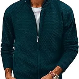 tysort Men's Woolen Full Sleeve High Neck Full Zipper Sweater for Men, Waffle Knitted Cardigan for Men-picture-12