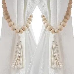 Daruh Craft Set of 2 Wood Bead Curtain Tiebacks, Curtain Holdbacks for Thin or Thick Window Draperies, Curtain Tie Backs with Hooks for Farmhouse Boho Room Decor-picture-26