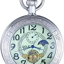 ogle Waterproof Luminous Magnifier Tourbillon Moon Sun Chain Fob Self Wind Automatic Mechanical Pocket Watch-picture-45