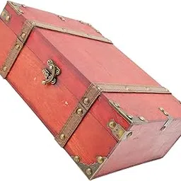 Ubersweet® Treasure Chest, Large Capacity Treasure Box Handcraft Vintage Style Rectangle Reinforced Corners Beautiful for Watches for Postcards (Medium)-image-16