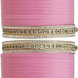 t4 jewels Pink Designer Chuda Bridal Dulhan Punjabi Choora Fashion Jewellery Chuda Set Chura With Silver Stones For Women & Girls-picture-51