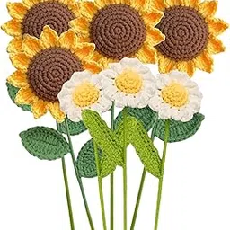 7PCS Crochet Sunflower, Crochet Flowers, Crochet Flower Bouquet Artificial Floral Arrangement for Home Decor Wedding Centerpiece Unique Gift Idea Handwoven Yarn Decor-image-36