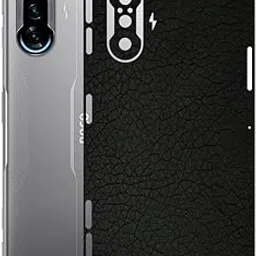 AtOdds - Poco F3 GT Mobile Back Skin Rear Screen Guard Protector Film Wrap with Camera Protector (Coverage - Back+Camera+Sides) (Black Leather)-picture-14