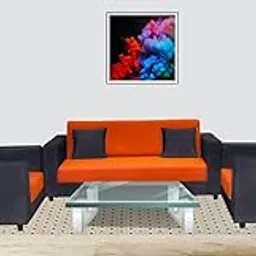 RM Home Classic Sofa Set 3+1+1 Orange & Black Fabric-image-6