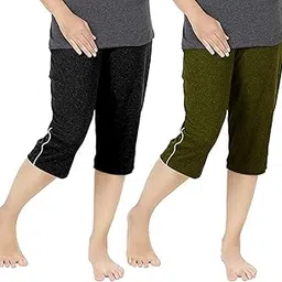 Women's Regular Fit Cotton Three by Fourth, 3/4, Woman Capri, Capris, Three Quarter for Women, Shorts, Three Quarte Pack of 2 with Right Side Zip Pocket-image-70