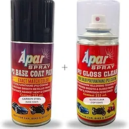APAR PU 2K Spray Paint Carbon Steel (RC Colour Name) - Base Coat+ PU GC, Compatible for Skoda Kushaq, Slavia, Kamiq and Rapid Cars -225 ml (Pack of 2-Pcs) image 1
