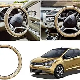 Microfiber Leather Auto Car Steering Wheel Cover for Tata Altroz 15 inch | Beige - Pack of 1-picture-35