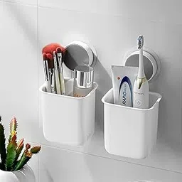 PETRICKENTERPRISE Wall-Mounted Toothbrush Holder - Self-Adhesive Bathroom Organizer for Toothbrushes, Toothpaste, Shavers, and Makeup Brushes - Plastic Toothbrush Stand (2 PCS)-picture-21