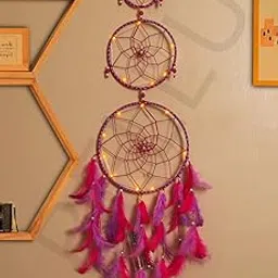 Bellu Dream Catcher with Lights, Wall Hangings, Crafts, Home Décor, Handmade for Bedroom, Balcony, Garden, Party, Café, Decoration, Wedding, Decorative, Pink Pastel Purple Feathers (16 cm Diameter)-picture-16
