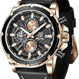 by benyar Wrist Watches for Men Leather Strap Analog Chronograph Fashion Business Sport Design Mens Watch 30M Waterproof Stylish Elegant Gifts for Men-picture-17