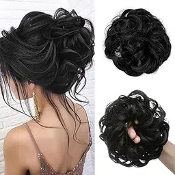 BeatStock 1 PCS Hair Extensions And Wigs Women's and Girl's Synthetic Hair Bun Extension Rubber Bands Extension in Black Color-picture-24