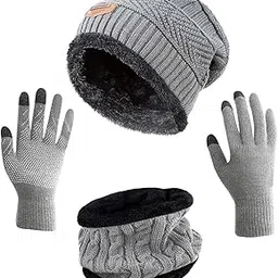 hindawi Winter Beanie Hat Scarf Gloves Set for Women Slouchy Snow Knit Skull Cap Infinity Scarves Touch Screen Gloves Mittens-picture-48
