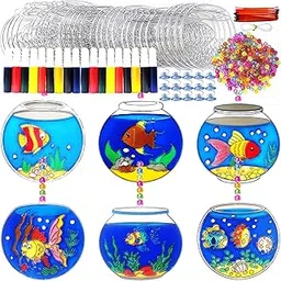 Ayhuhra 30 Sets Fishbowl Suncatcher Craft Kits Make Your Own Sea Animal Fish Tank Scene DIY Window Paint Art Sun Catcher Kit for Home Classroom Party Activities Art Project-picture-29