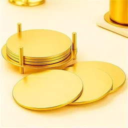 CAMDEN PVD Coating Premium Gold Stainless Steel Round Coaster Set of 6, Ideal for Tea Cups, Coffee Mugs, Beer cans, Water Glasses, Juice, etc-picture-22