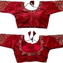 sumaira tex Women's Silk Floral Half Sleeve Readymade Blouse-picture-16