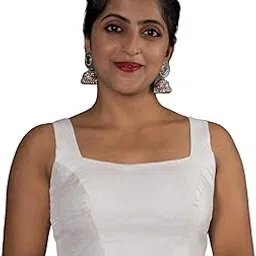 figure's designer Women's Solid White Dupion Silk Square Neck Sleeveless Readymade Saree Blouse Padded Chest Butter Crepe Lining Indian Festive Designer Top-picture-50