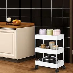 Amazon Brand - Solimo 3-Tier Stainless Steel Kitchen Trolley Rack with Wheels | Modular Storage Shelf for Vegetables, Fruits, Spices & Kitchen Organizer (21.5cm* 40cm*53cm, White)-image-64