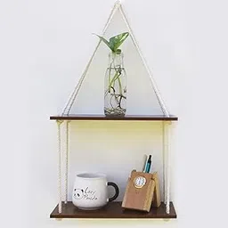 Hanging Rope Shelf, 2-Tier Wooden Wall Mounted Display Shelves, Wall Hanging Indoor Plant Pot Stand - Stylish and Functional Dcor for Green Spaces, Contemporary Wall Shelves Planter-image-10