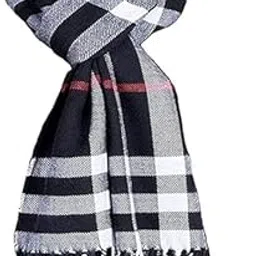PAVILONN Winter Scarf, Unisex Plaid Pattern, Soft Acrylic Muffler with Tassels, Black and White-picture-12
