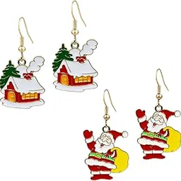 2 Pairs Christmas Alloy Earrings Christmas House Christmas Candle Wreath Or Snowflake For Women, Metal, No Gemstone-image-42